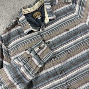 Roebuck & Co. Stripe Pattern Shirt Mens XL Blue Green Button Up Chore Aztec